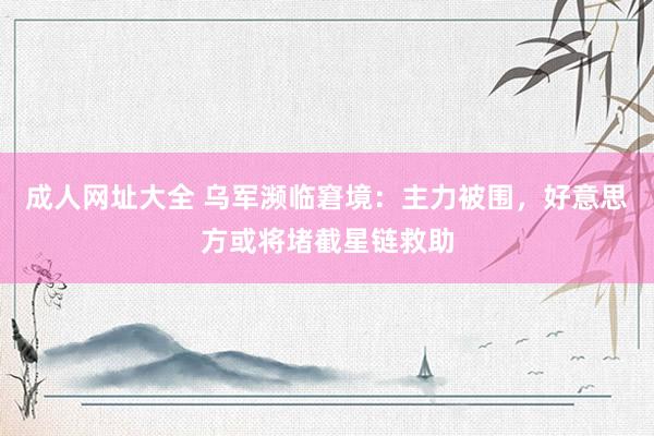 成人网址大全 乌军濒临窘境：主力被围，好意思方或将堵截星链救助